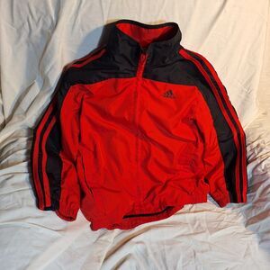 Adidas Size 7 Boys Red/Black Long Sleeve Windbreaker Zip Jacket